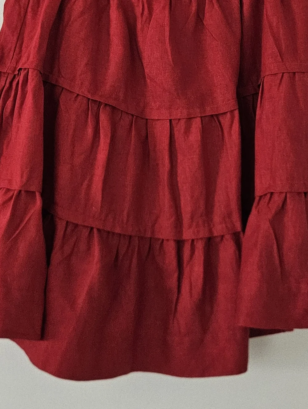 Soft Surroundings Skirt L Tiered Linen Red Americana Pin-Up Pull on Flirty Fairy